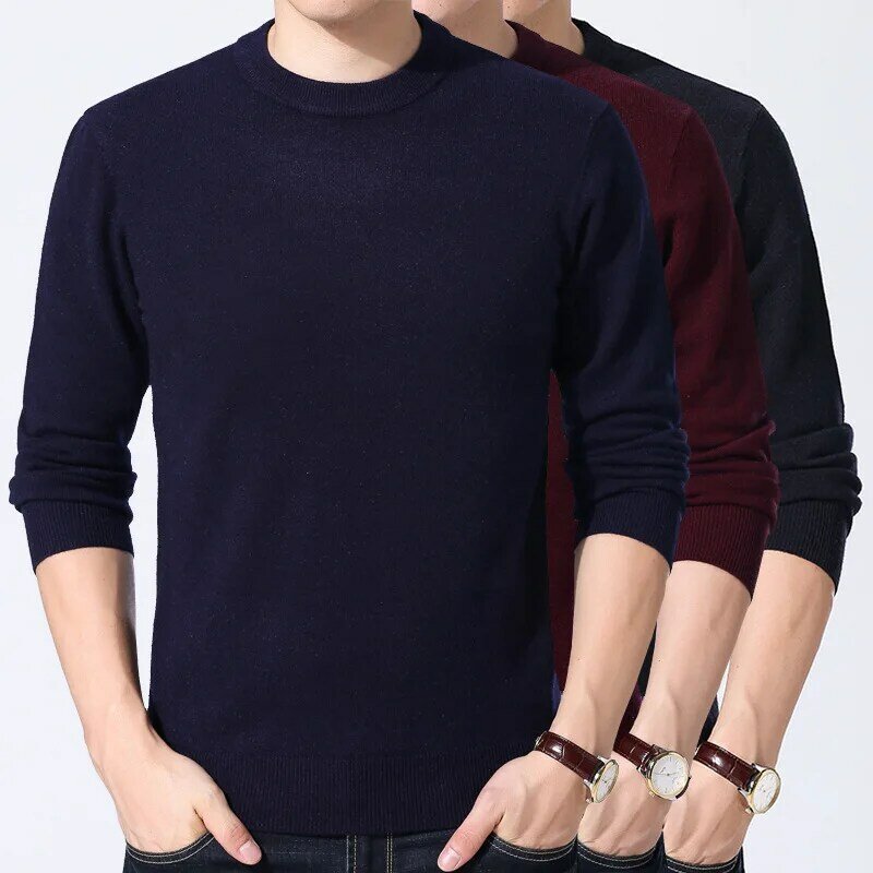 MRMT 2024 Brand Winter Men's Thick Round Neck Sweater Solid Color Wild Sweater Slim Turtleneck Warm for Male Knit Sweater