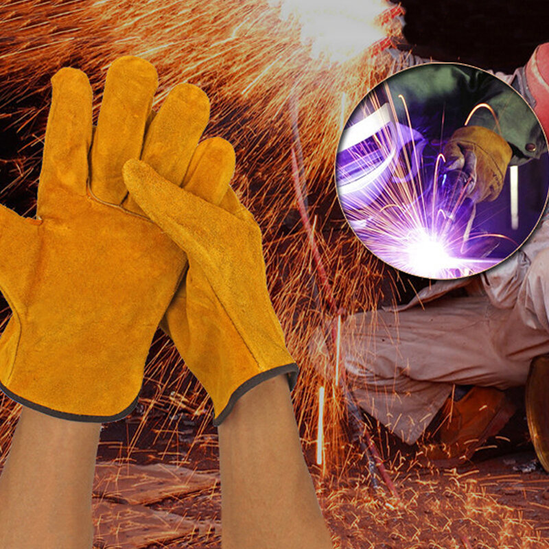 1Pair Cowhide Safety Protective Gloves Welding Welder Work Repair Wear-Resistant
