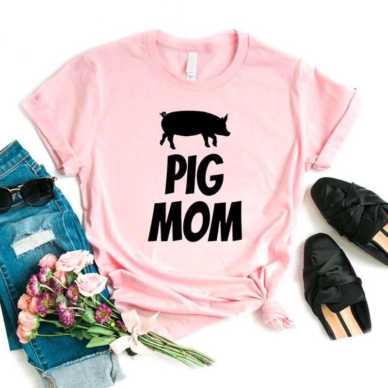 Camiseta con estampado de mamá de cerdo para mujer, camiseta divertida informal de algodón para Yong, camiseta para mujer, camiseta de 6 colores, envío directo NA-439
