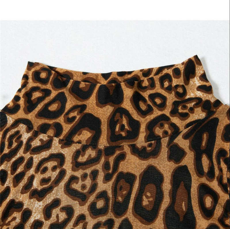 Moda Leopard bez rękawów z golfem Skinny body na lato kobiety seksowna sukienka body