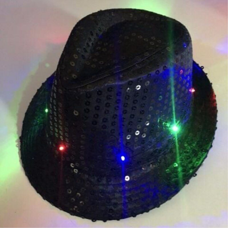 Светодиодная светящаяся джазовая шапка с блестками для мужчин и женщин, для выступлений, Волшебный бар, для ночных клубов, вечеринок, для выступлений, Ослепительная розово-красная