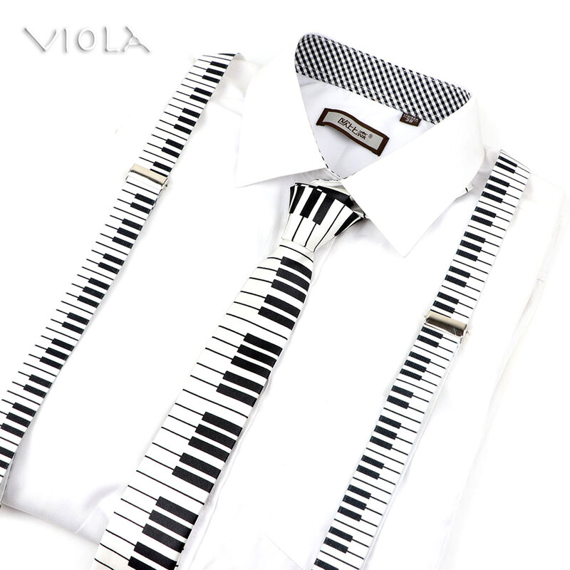 Top Hot Music Print Suspender Bow Tie Sets Men Women Kids Piano Guitar Skull Cats Rainbow Party Play Shirt Brace Accessory Gift