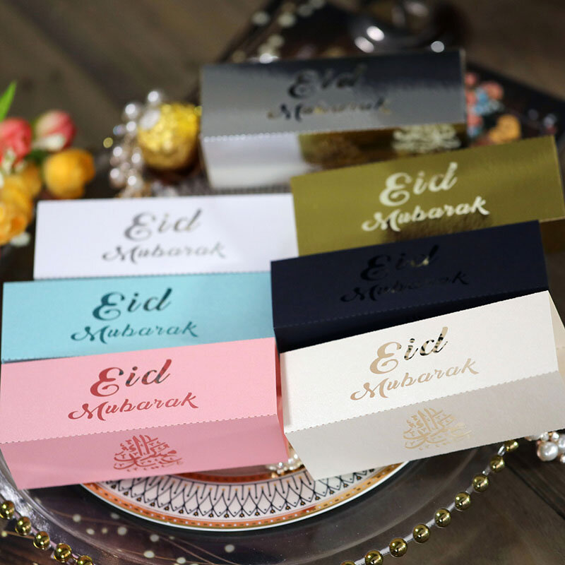 Caja de regalo Eid Mubarak, caja de dulces de Ramadán, Kareem, decoraciones de Ramadán para el hogar, suministros de fiesta musulmanes, 10 Uds.