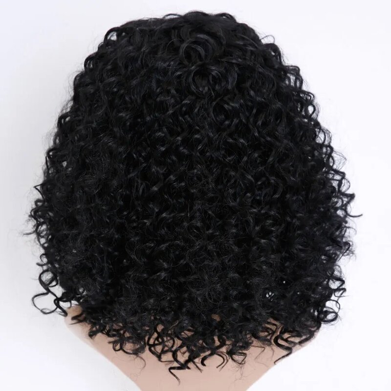 Allaosify 짧은 afro 변태 곱슬 가발 여성을위한 합성 가발 내열성 머리 무성한 아프리카 계 미국인 자연 검은 머리