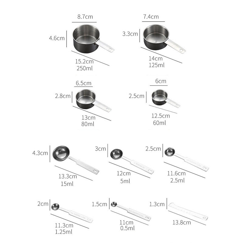 Upors-ステンレス鋼の計量カップとスプーンのセット,8/10ピース,豪華なプレミアムスプーン,積み重ね可能なスプーン,家庭用ツール,キッチンアクセサリー