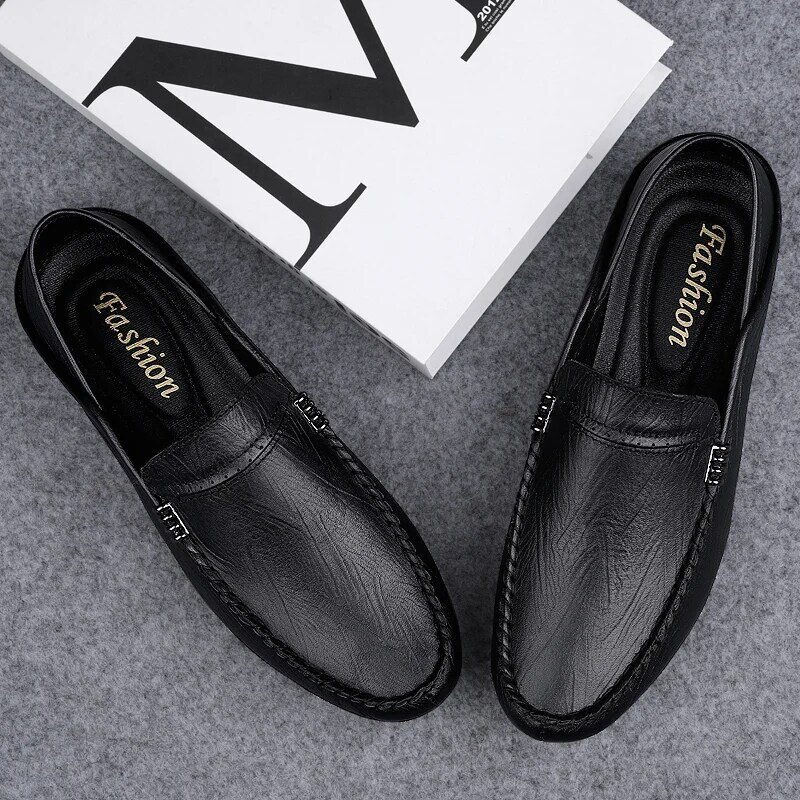 Autumn and winter new 2021 leather peas shoes cowhide casual shoes fashion classic all-match trendy men's shoes
