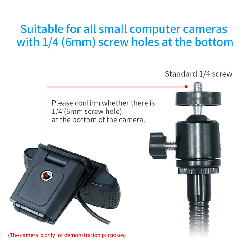 To Flexible 360° Rotation Webcam Stand with 1/4" Thread Desktop Web Camera Tripod Gooseneck Stands Holder for Logitech Web