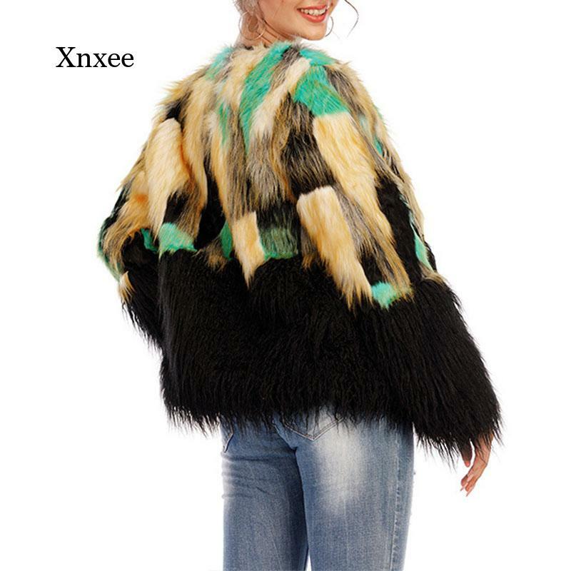 Casaco de pele do falso costura feminina inverno e outono quente jaqueta de moda senhoras elegantes roupas femininas casuais