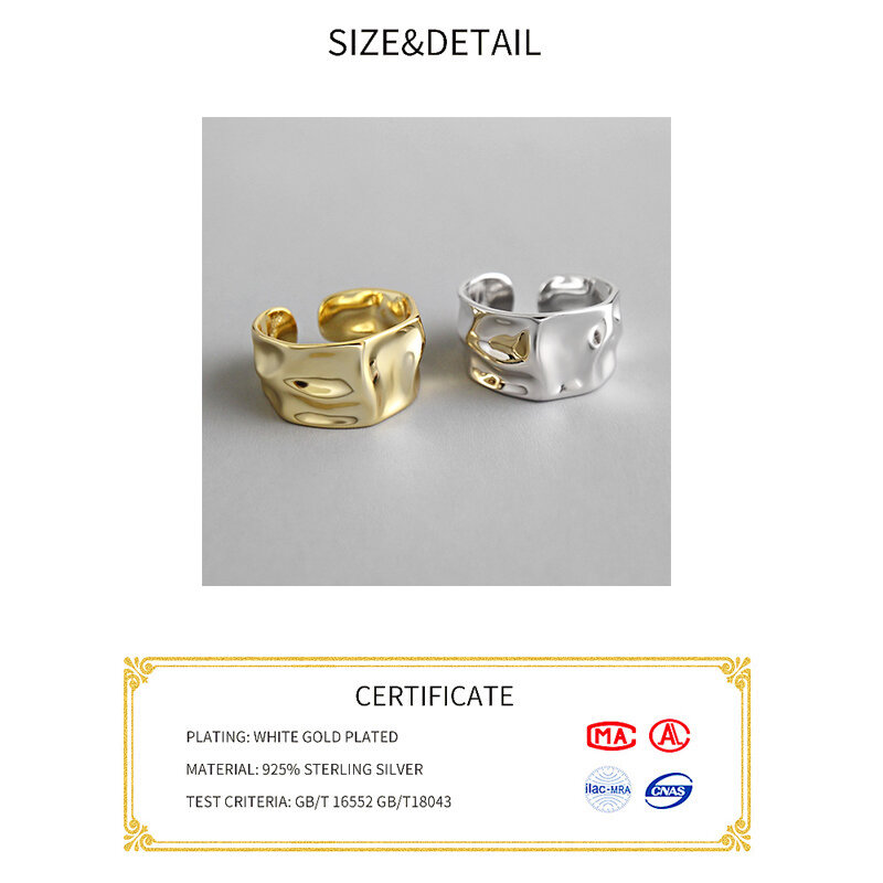 925 Sterling Zilveren Ringen Voor Vrouwen Trendy Bump Gouden Kleur Fijne Sieraden Mooie Vinger Open Ring Voor Party Verjaardagscadeau