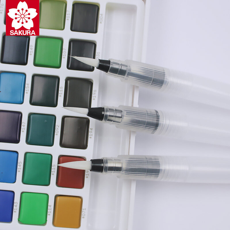 SAKURA Refillable Water Brush Soft Head Water Soluble Color Lead Solid Watercolor Paint Brush Hook Line Calligraphy Painting QR