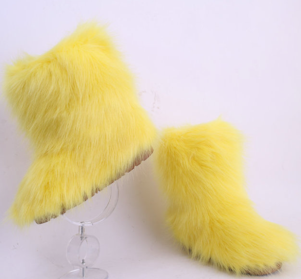 New Fashion Fox Fur Woman Snow Boots Rainbow multicolor Lady Winter Boots Warm Boots Women Boots Shoes Bottes de neige femmes