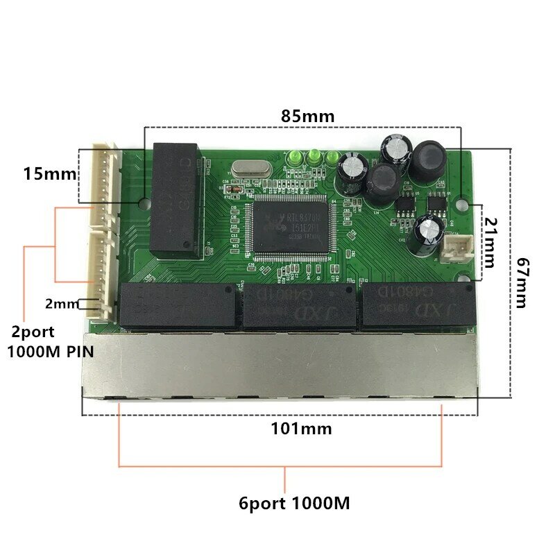 8 Port  10/100/1000 m OEM PBC Gigabit Ethernet Switch 8 Port met 8 pin way header hub 8way power pin Pcb board OEM schroef gat