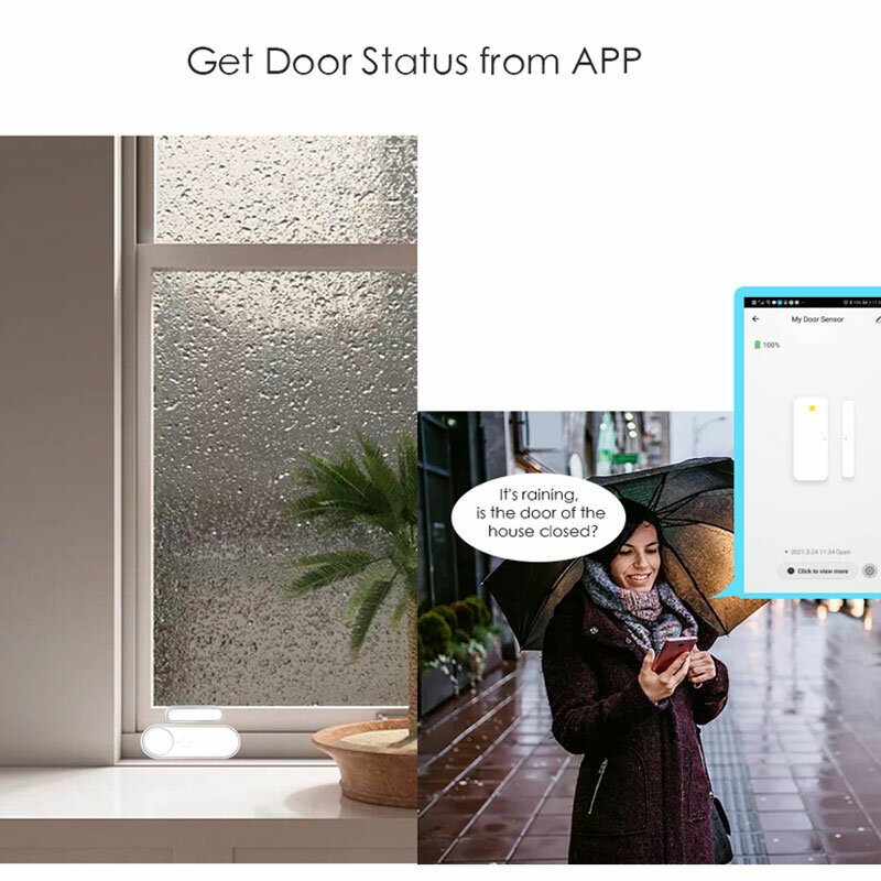 Tuya Smart Home WiFi Sensor Pintu Detektor Terbuka/Tertutup Kompatibel dengan Alexa Smart Life Keamanan Pemberitahuan Aplikasi untuk Rumah
