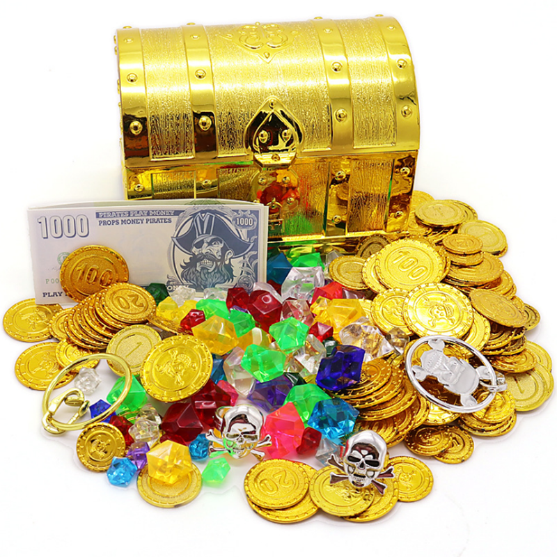 Dinheiro bancário brinquedos pirata tesouro baú criança tesouro moeda brinquedo jogar dinheiro caça ao tesouro jogo crianças fingir jogar