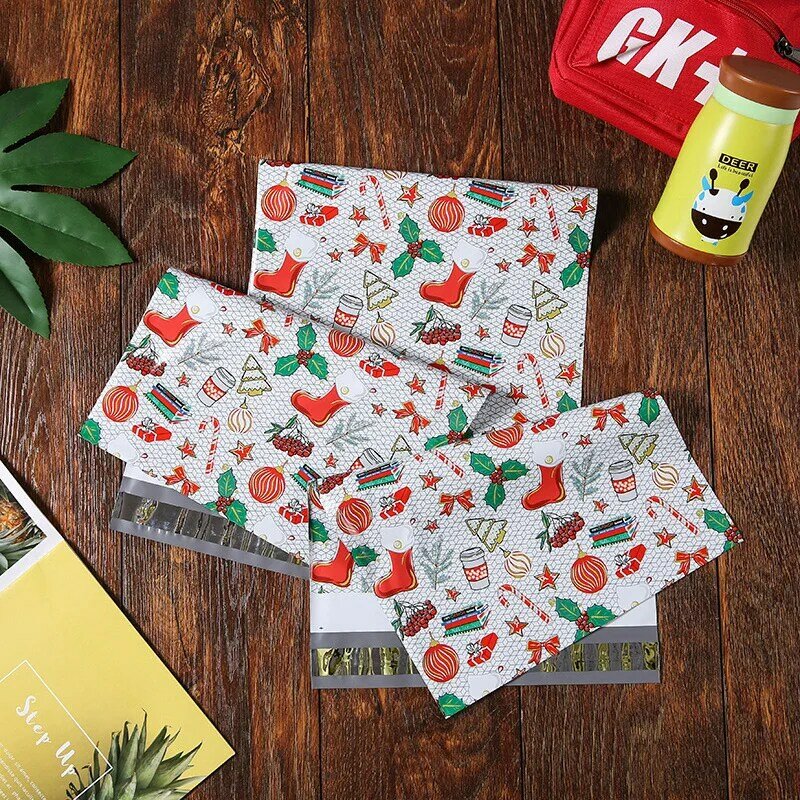 Bolsas de plástico para embalaje de regalos, sobres de plástico de 10x13 pulgadas para embalaje de Navidad, con autosellado, 10 unids/lote