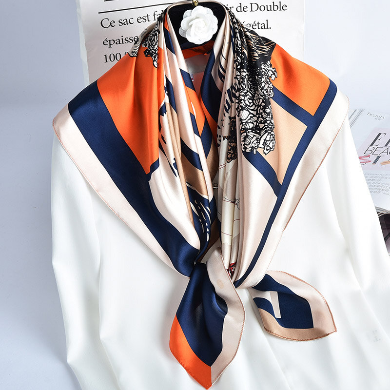 100% jedwabny kwadratowy szalik kobiety chustka drukuj chustka Bufanda Hangzhou czysty jedwab szalik Foulard Femme szalik 88x88cm