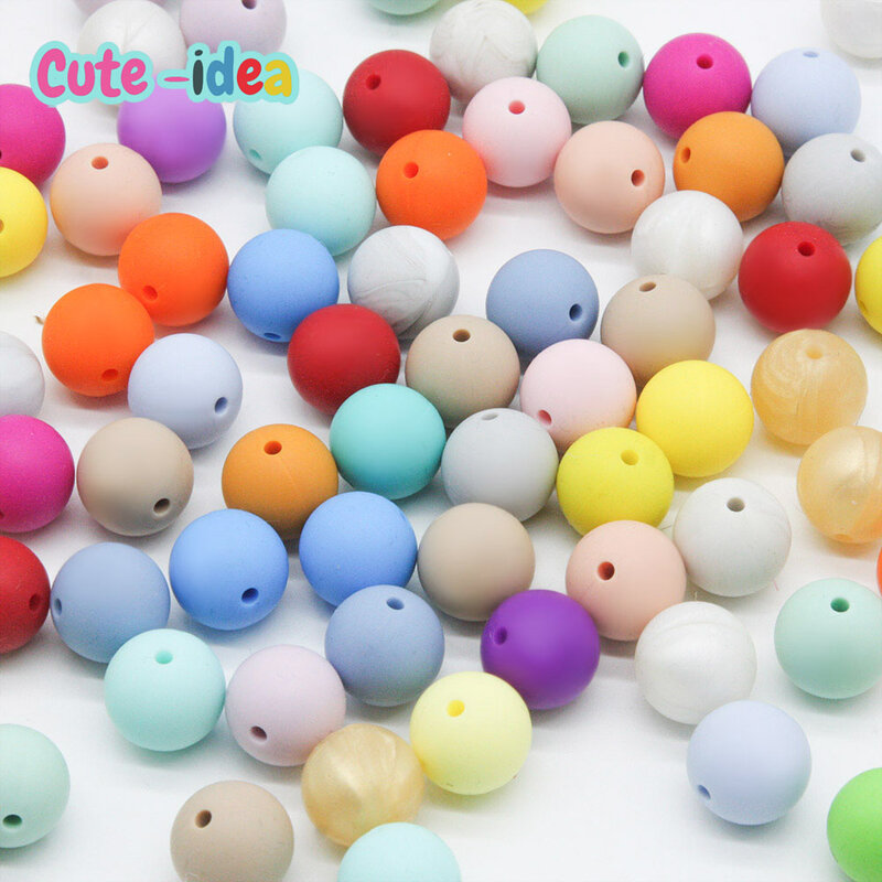 Cute-Idea-collar de cuentas de silicona de 15mm y 30 piezas, cadena masticable de dentición colorida, accesorios para bebé, mordedor redondo Suelto