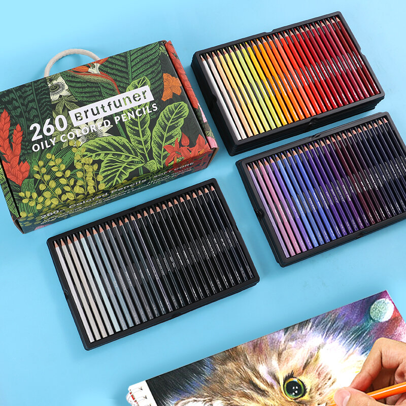 Brutfuner-Ensemble de crayons à l'huile professionnels, crayon de couleur pour croquis, coloriage de dessin, fournitures d'art scolaire, 260/520 couleurs