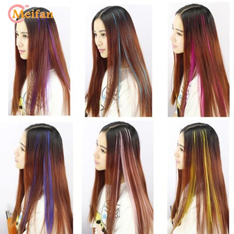 MEIFAN Ombre Lange Rechte Synthetische Gekleurde haarlokken op Barrette voor Meisjes Clip in Een Stuk Hair Extensions