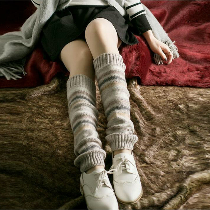 Calcetines hasta la rodilla de punto grueso de lana para mujer, fundas altas suaves a la moda, almohadillas cálidas para Otoño e Invierno