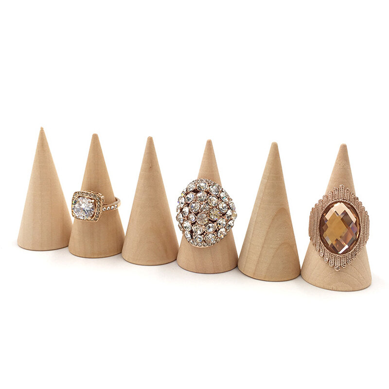 Organizador de anillos de madera, soporte de anillo creativo, soporte de exhibición de joyería, soporte de anillo de cono, 5 piezas por juego