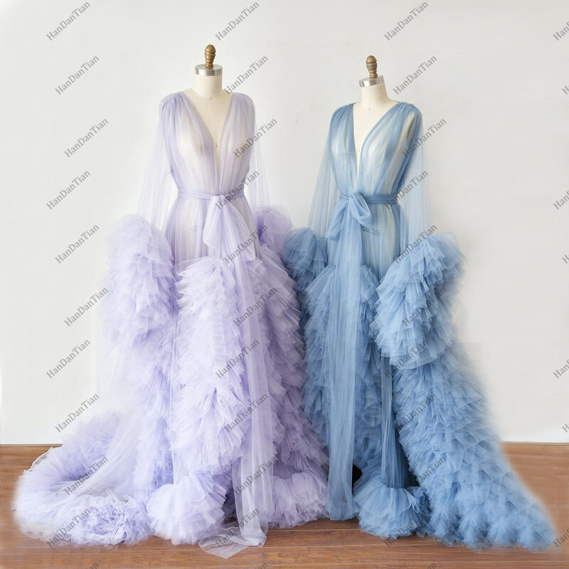 2021สุภาพสตรี Dressing Gown Perspektive Sheer ยาว Robe Fluffy นวม Fotografie