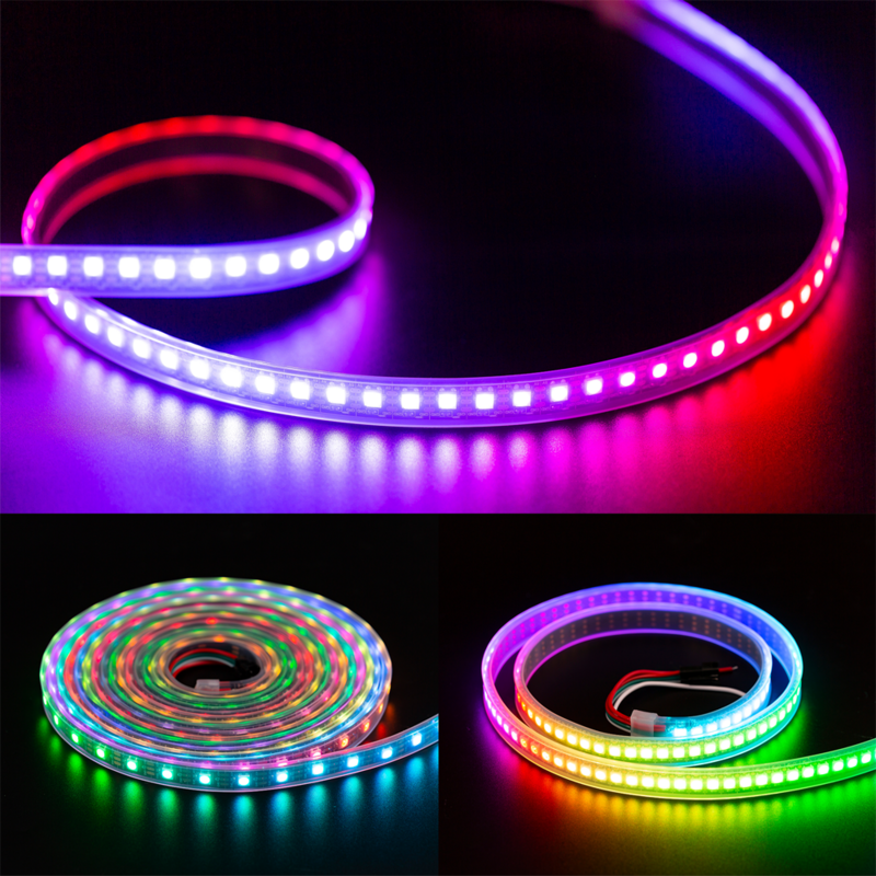 Fita LED inteligente endereçável individualmente, RGB, Preto, Branco, PCB, IP30, 65, 67, Impermeável, 3W, DC 5V, WS2812B, WS2812