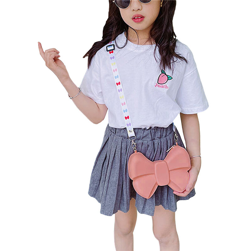 Dompet Selempang Gadis Kecil, Tas Bahu Silikon Bentuk Busur Warna Solid Cantik Tas Tangan Ringan