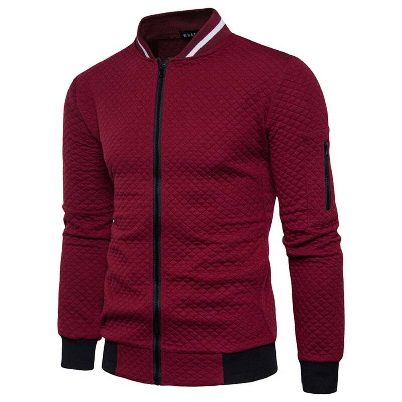 Men's Sweatshirts Baseball Uniform Bomber Jacket Jacquard Plaid Coats Spring Autumn Zipper Stand Collar Outerwear Casual Tops