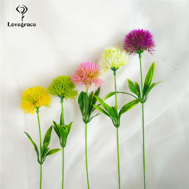 Lovegrace-Mini ramo de flores artificiales, diente de león falso, pompón de flores púrpura, decoración de boda, fiesta, jardín y casa