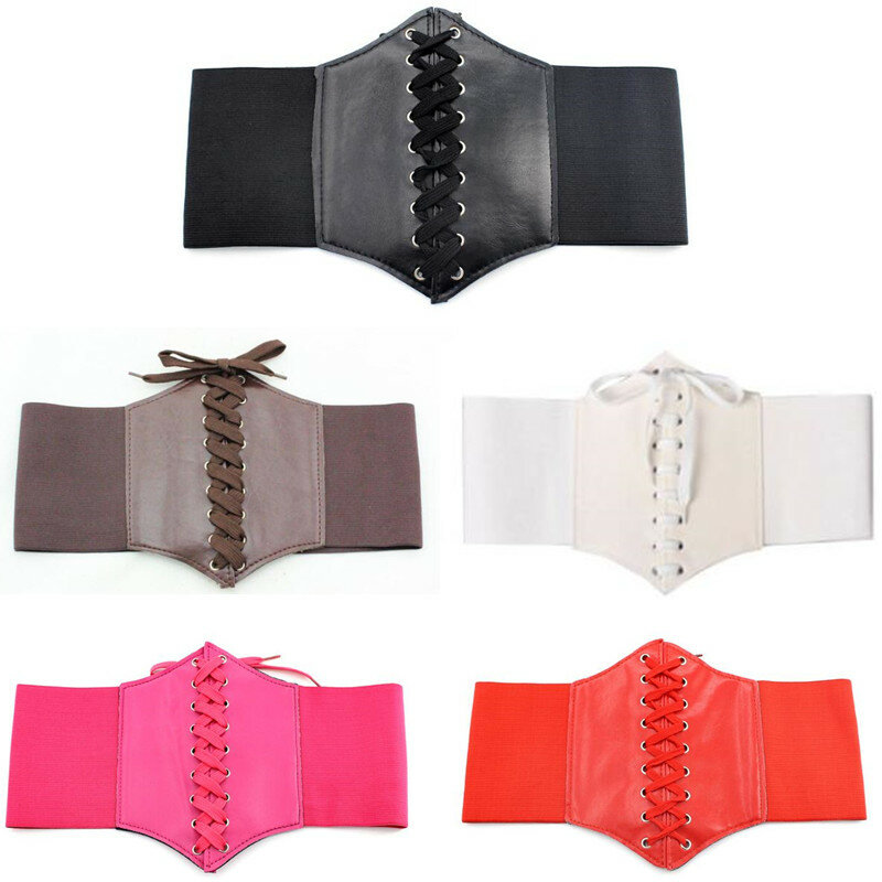 Cintos espartilho largo de couro PU para mulheres, cintura corporal emagrecedora, cinto elástico, moda