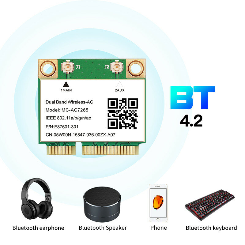 Dual Band 1200Mbps Kartu Nirkabel MC-AC7265 Bluetooth 4.2 Notebook Wlan Adaptor Kartu Wifi 802.11ac 2.4G/5GHz Lebih Baik 7260HMW Pcie