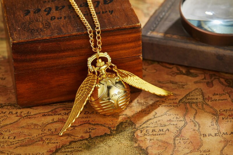 Antigo mini asas lisas snitch bolso relógio colar corrente pingente de ouro relógio de bolso de quartzo presente relogio