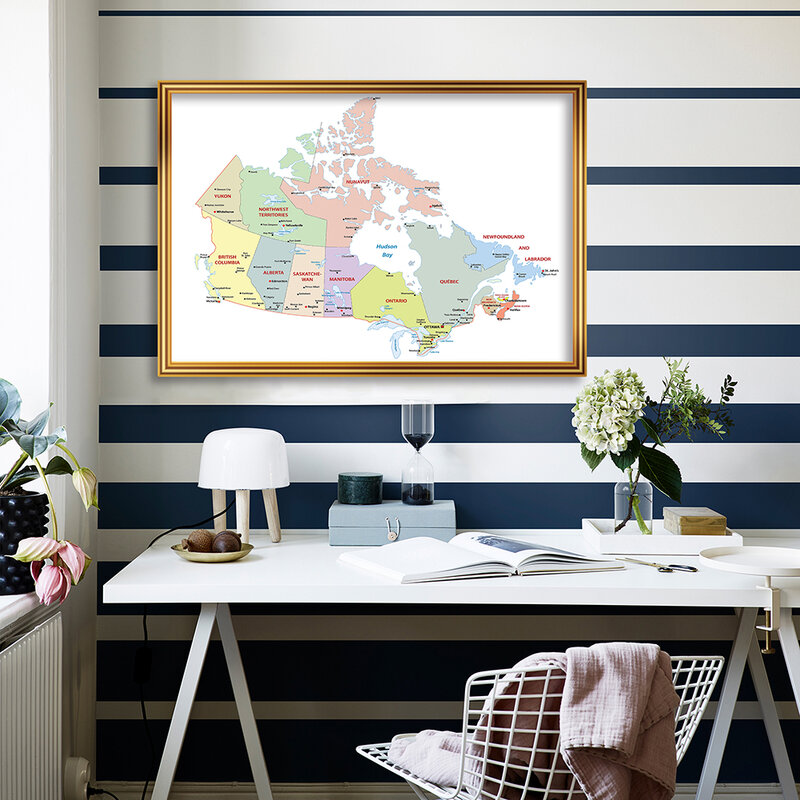 84*59cm mapa francês o canadá, mapa político, arte da parede, pôster, pintura em tela, decoração para casa, sala de aula, material escolar