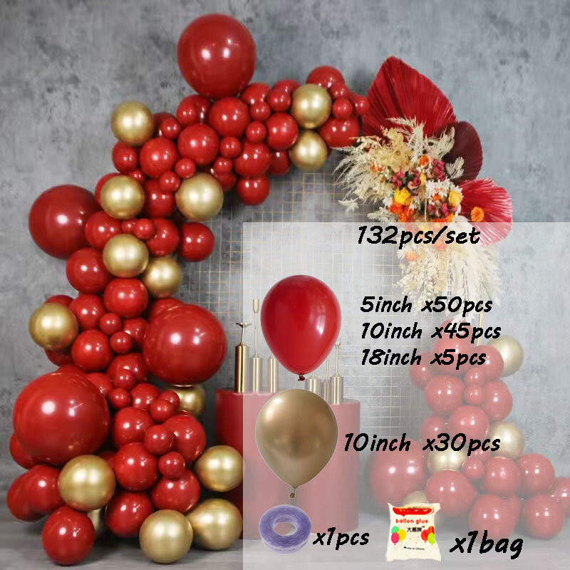 Kit de guirnalda de globos de látex metálico para decoración de boda, cadena de globos de San Valentín, fiesta de cumpleaños, 132 unidades