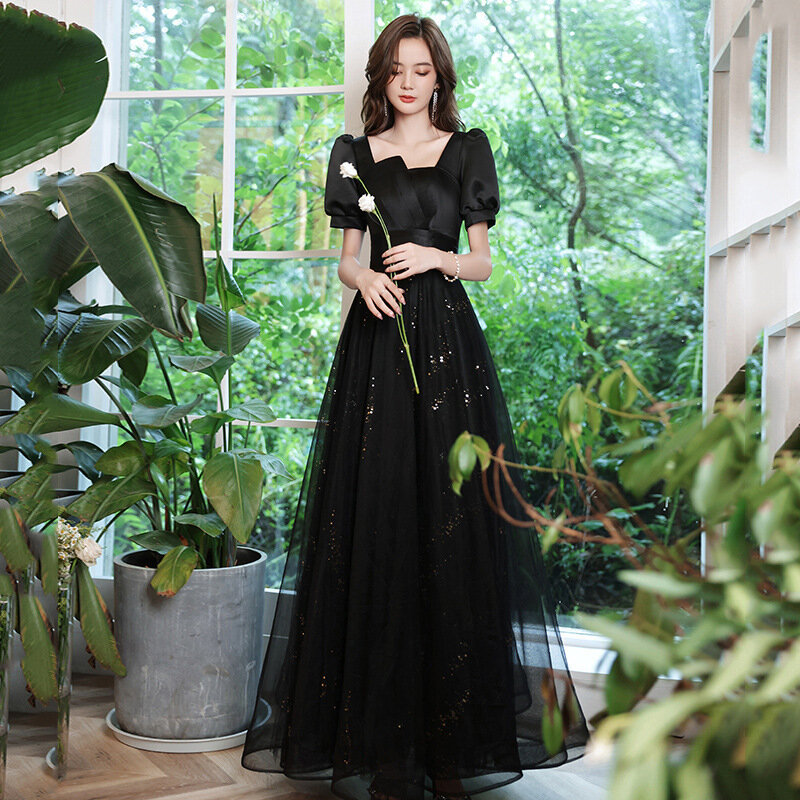 Robe de soirée à paillettes Style coréen pour femmes, tenue de bal élégante, longueur au sol, manches courtes, ligne a