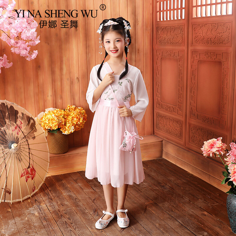 Детский маскарадный костюм в китайском стиле ханьфу, девочек с длинным рукавом, платье принцессы в китайском стиле Детский костюм для девочек с вышивкой в стиле ханьфу китайское традиционное платье