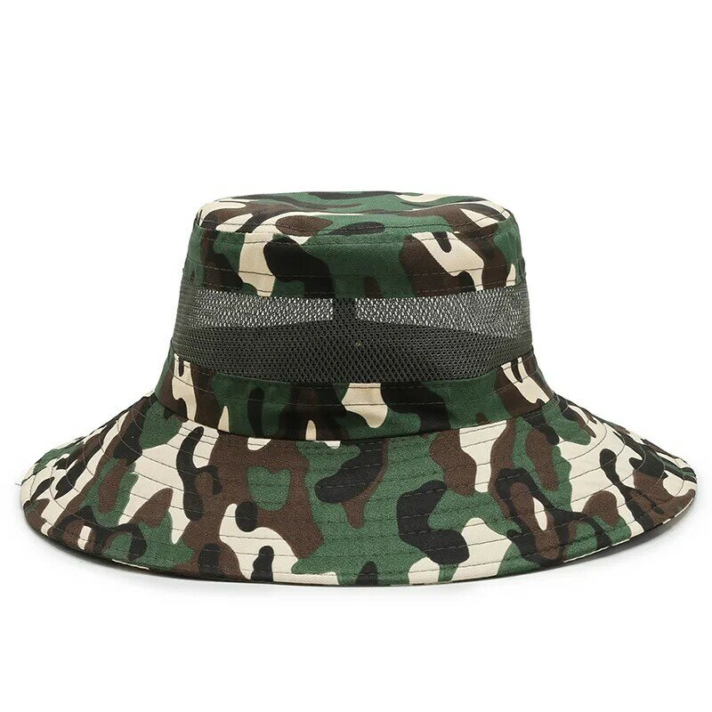 Chapéu de tela com aba larga para proteção solar, chapéu camuflado para acampamento, caminhada, pesca ao ar livre, boonie militar, respirável, empacotável