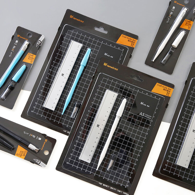 Tenwin 5930 Non-slip Pisau Dengan 8 blades Cutting Mat DIY Alat Ukiran Stempel Karet Ukiran Kertas Cutting ponsel Film