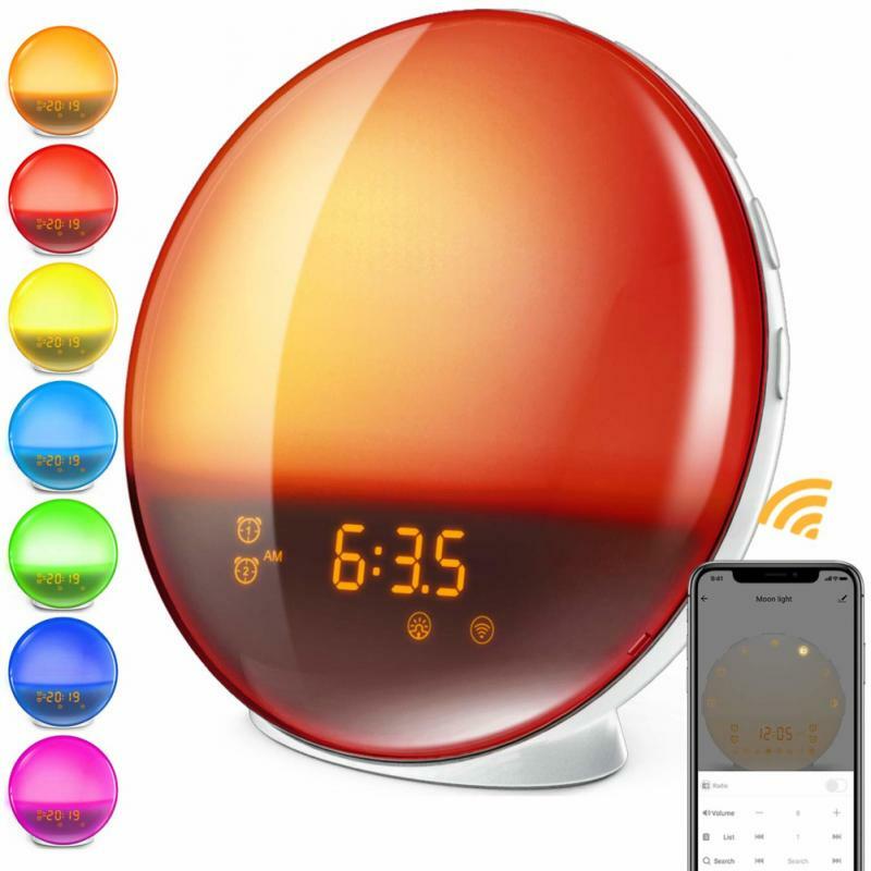 WIFI Smart Breathing Light Alarm Clock Wake Up LED Digital Display Nature Night/Sun Light Clock Alexa Google Lynx Voice Control