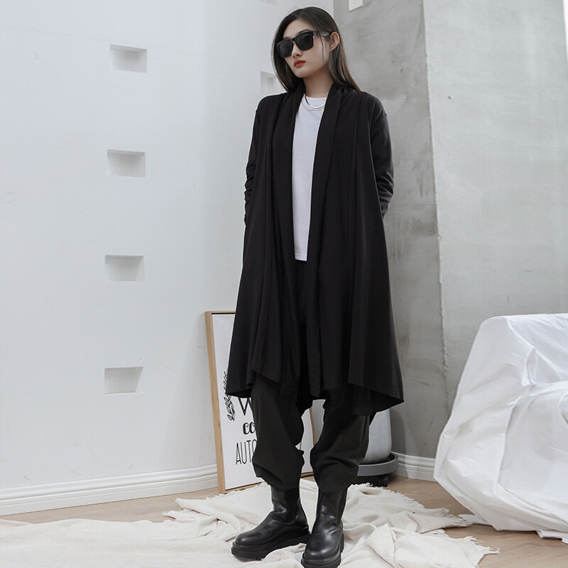 Ladies Long Trench Coat Spring And Autumn New Niche Design Sense Art Fan Day Department Loose Leisure Large Size Trench Coat