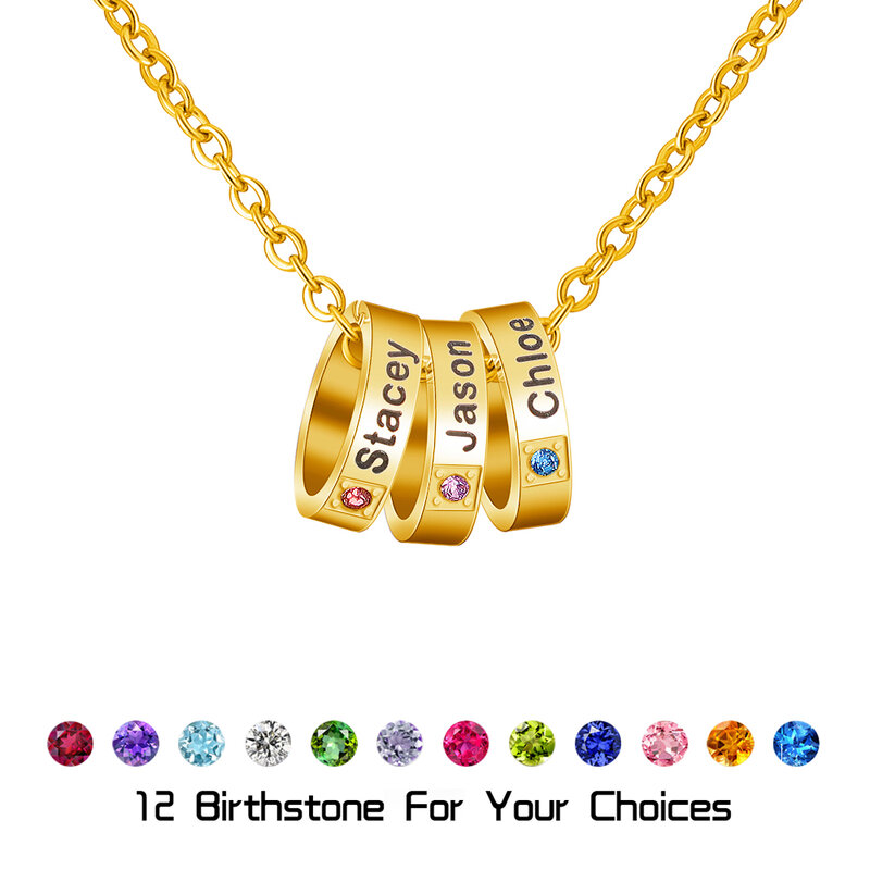 Spersonalizowane nazwy rodziny Birthstone naszyjnik ze stali nierdzewnej nazwy pętli wisiorki naszyjnik biżuteria prezent