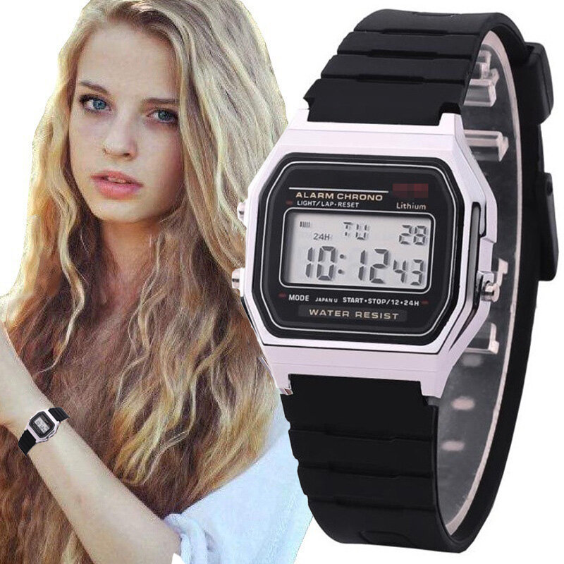 Relojes digitales de oro de lujo para mujer, reloj de pulsera electrónico LED ultrafino deportivo, reloj luminoso para mujer, reloj para niñas