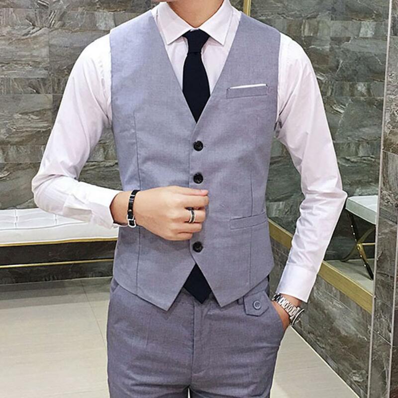 Chaleco formal de Color liso para hombre, traje ajustado de tres botones, talla grande, M-5XL, sin mangas
