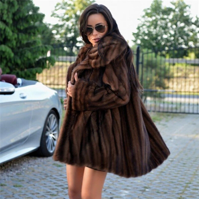 BFFUR moda płaszcze z futra norek dla kobiet cała skóra naturalne futro z norek średniej długości kolor kawy futrzane płaszcze Trendy 2022 nowe