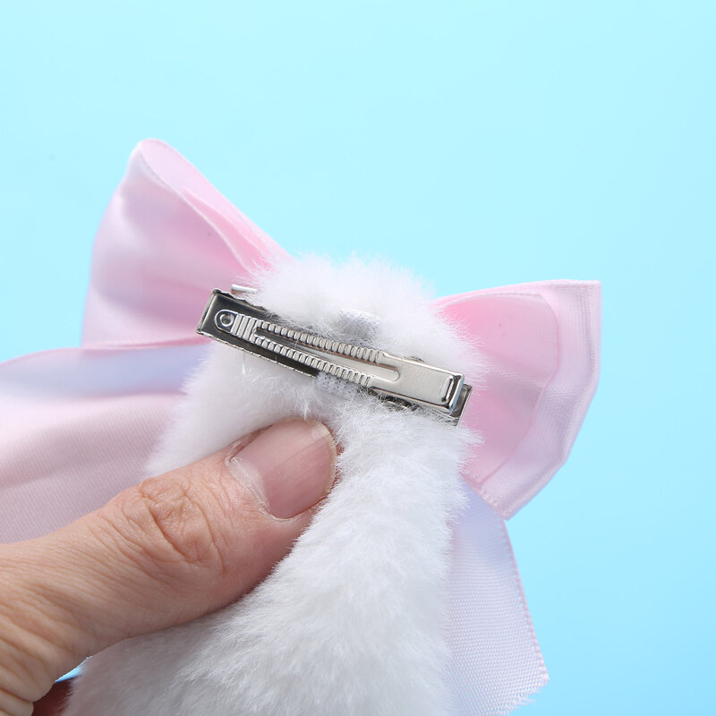 2Pcs Kawaii Girls Hair Clip Cute Rabbit Plush Lop Ears Hair Clamp with Ribbon Bowknot for Lolita Cosplay Party Hair Accessories