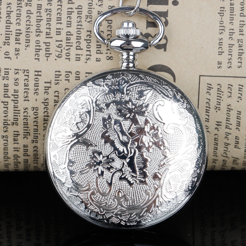 Moda clássico prata quartzo bolso relógio colar numerais romanos Flip pingente relógio vendas diretas