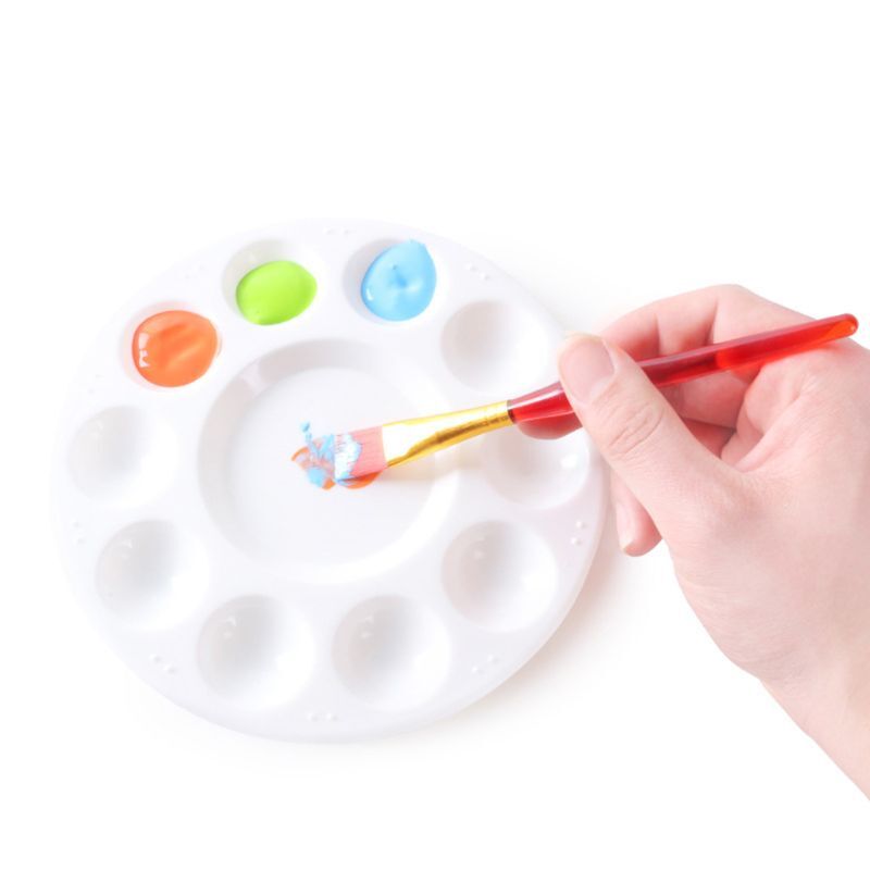 Palet Lukis Nampan Persediaan Seni Anak-anak Kerajinan DIY Palet Pencampur Cat Air Plastik Bulat M5TB