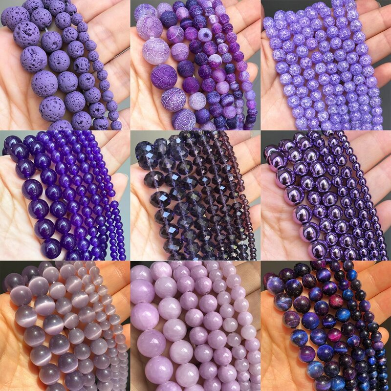 Pietra naturale serie viola gemme perline ametiste Kunzite cristallo Jaspers Angelite perle tonde allentate per creazione di gioielli fai da te 4-12mm