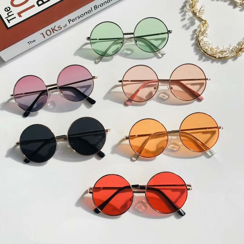 Новые модные ретро солнцезащитные очки для детей, цветные зеркальные очки для мальчиков/девочек, металлическая оправа, Детские милые прост...